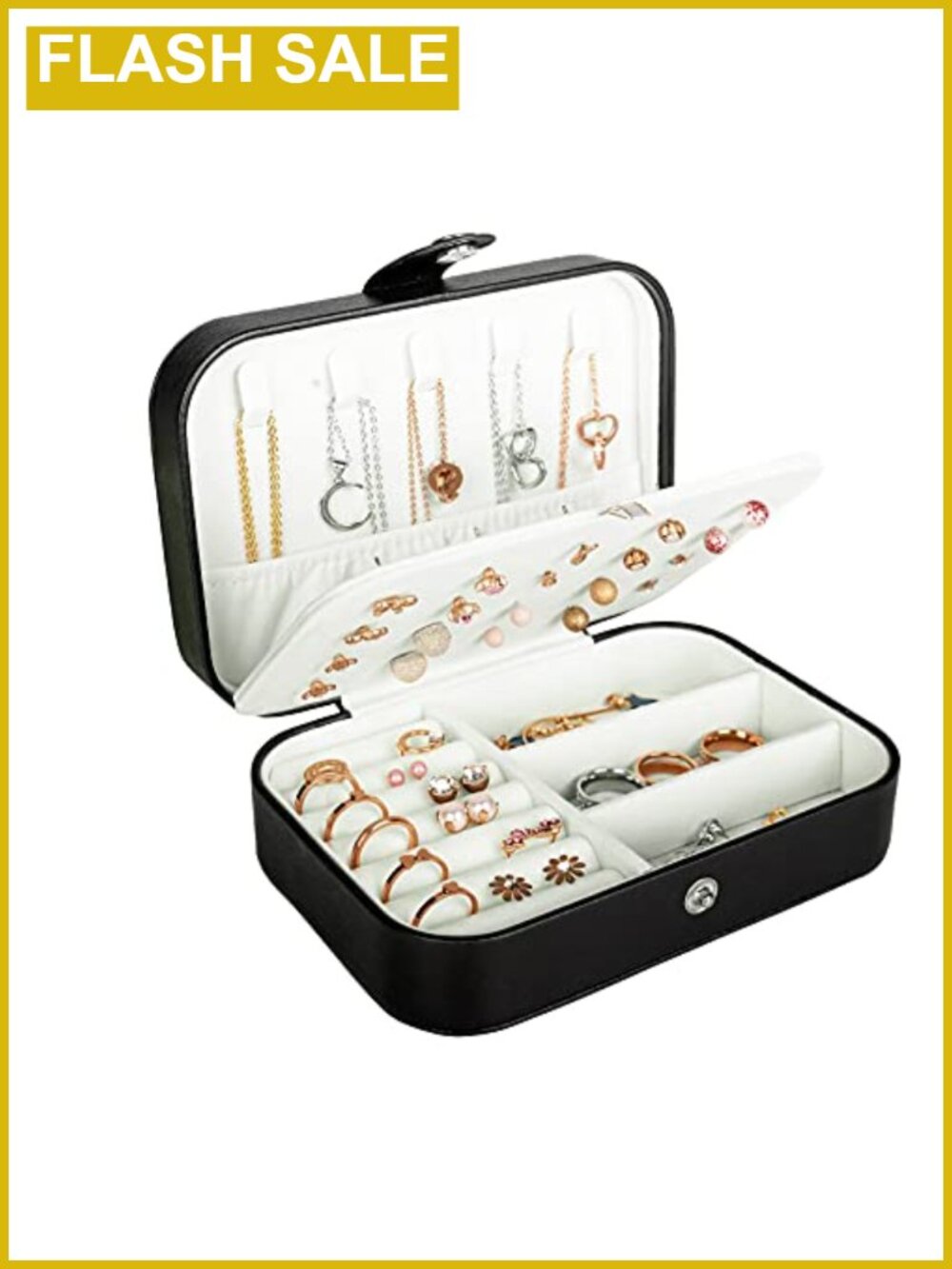 Hatori PU Leather Travel Jewelry Box Organizer, Double Layer Portable Case for